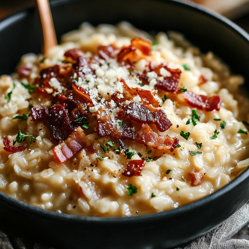 Low Carb Caramelized Onion, Bacon & Parmesan Risotto