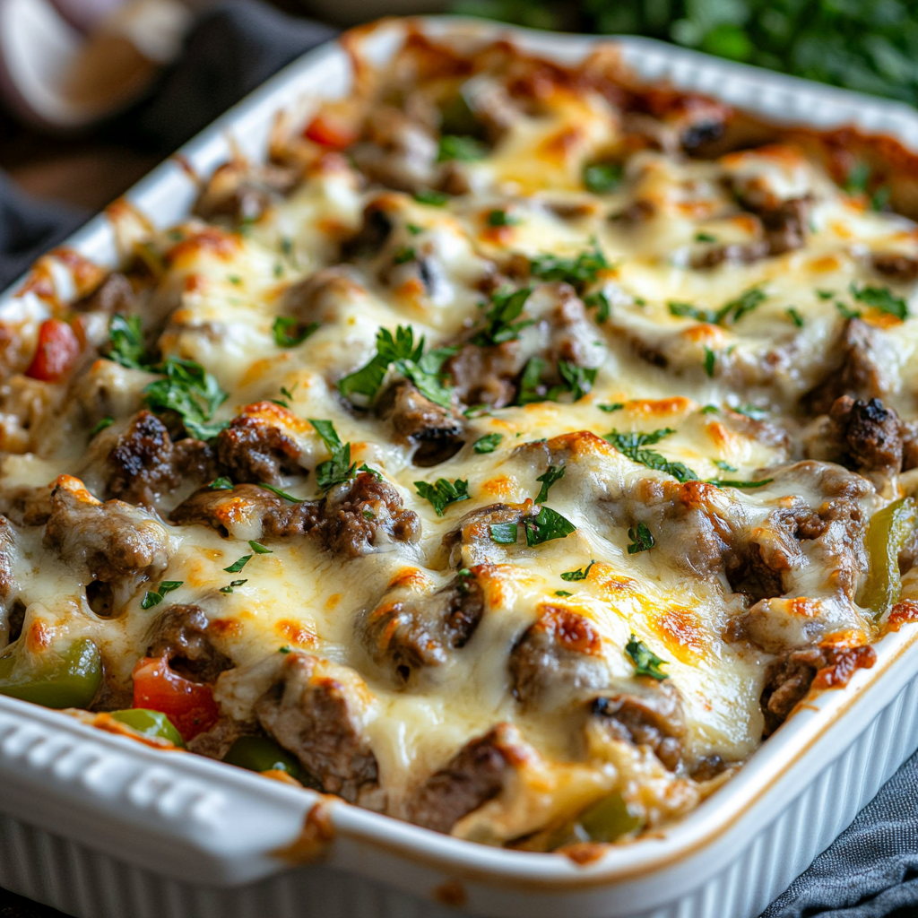 Cheesy Low Carb Philly Cheesesteak Casserole